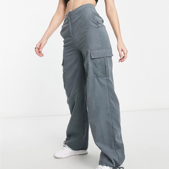 NWOT Lola May Tall tie cuff cargo pants in graphite - Picture 2 of 4